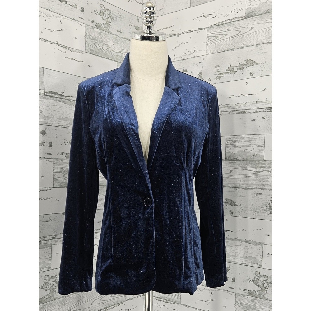 b.young Romax Blazer Navy Blue Shimmer Velvet Single Button Size 40 US 8 M